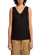 Koszulki i topy damskie - Esprit Collection Tank top z lnu z obszyciem szydełkowym, czarny, XS - miniaturka - grafika 1