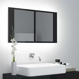 vidaXL Szafka górna z lustrem i LED 80cm czarna połysk 804970 - Szafki łazienkowe - miniaturka - grafika 1