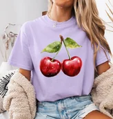 Koszulki i topy damskie - Fiołkowa damska koszulka WIŚNIE - miniaturka - grafika 1