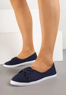 Granatowe Tenisówki przed Kostkę z Ozdobnym Wiązaniem Telisiria - Trampki damskie - miniaturka - grafika 1