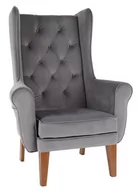 Taborety i hokery - -8% z kodem AUTUMN - Fotel Uszak Chesterfield szary- 24h, z pikowaniem, wygodny, tapicerowany, klasyczny, do salonu - miniaturka - grafika 1