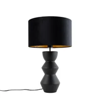 Lampy stojące - QAZQA Designerska lampa stołowa czarna z abażurem z weluru czarnego ze złotem 35 cm - Alisia - miniaturka - grafika 1