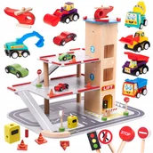 Zabawki konstrukcyjne - PARKING DREWNIANY GARAŻ DLA DZIECI BENINO PIĘTROWY WINDA AUTKA AKCESORIA - miniaturka - grafika 1