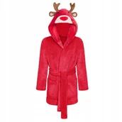 Okrycia kąpielowe dla dzieci - Szlafrok dziecięcy M 120 czerwony reniferek - miniaturka - grafika 1