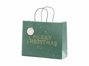 PartyDeco Torebka na prezenty Merry Christmas, butelkowa zieleń, 32.5x26.5x11.5cm TNP19-012B [17116981] - Ozdoby bożonarodzeniowe - miniaturka - grafika 1