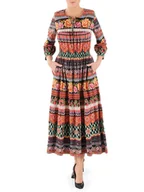 Sukienki - Kolorowa sukienka maxi w etniczne wzory, kreacja z ozdobnym wiązaniem 38823 - ModBiS - miniaturka - grafika 1