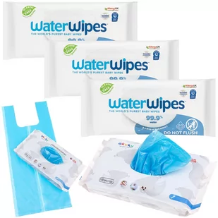 3x Chusteczki nawilżane WaterWipes Bio 60szt. + AKUKU Pachnące woreczki na zużyte pieluszki - Chusteczki nawilżane - miniaturka - grafika 1
