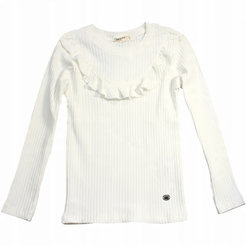 Bluzka PRĄŻKOWANA Z Falbanką BAWEŁNA Długi RĘKAW Breeze ECRU 98