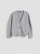 Swetry damskie - Reserved - Wełniany kardigan - jasnoszary - miniaturka - grafika 1