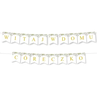 BANER napis Witaj w Domu Córeczko - Proste Litery Biała Piwonia Girlanda - Dekoracje sali - miniaturka - grafika 1