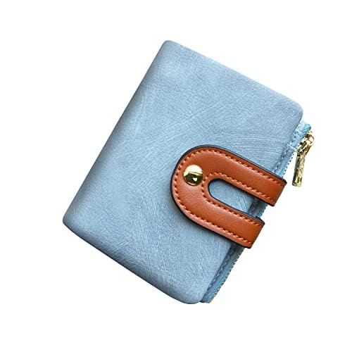 AOXONEL Damski mały składany portfel skórzany RFID, damski, mini zamek błyskawiczny, portmonetka, kieszeń na karty, wąski, kompaktowy, cienki (niebieski)