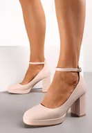 Czółenka - Beżowe Jenolite Czółenka Zapinane wokół Kostki na Sprzączkę z Wysokim Słupkiem Rayisa - miniaturka - grafika 1