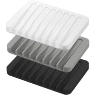 Mydelniczki i dozowniki mydła - 3-częściowa samoodpływowa mydelniczka silikonowa, łatwa do czyszczenia, w kolorze czarnym, białym i szarym - miniaturka - grafika 1