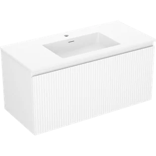 Mexen Rivel szafka łazienkowa 100 cm z umywalką Otis, 1 szuflada, ryflowana , biała mat - 91A20-10047-1-BF01-W18M01 - Szafki łazienkowe - miniaturka - grafika 1