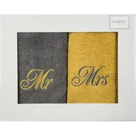 Ręczniki - Euro Firany Komplet Ręczników Mr Mrs 2 2 szt. 50 x 90 Stalowy 1223696 - miniaturka - grafika 1