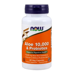 Now Foods Foods Aloe 10,000 & Probiotics Aloes Probiotyki (60 kasp) Foods 862E-4594C - Witaminy i minerały - miniaturka - grafika 1
