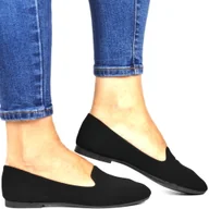 Mokasyny damskie - DAMSKIE LORDSY BALERINY PŁASKIE EVENTO 4819 CZARNE ZAMSZOWE - miniaturka - grafika 1
