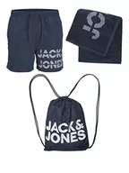 Kąpielówki męskie - JACK & JONES PLUS Jpstsummer Jjbeach AKM zestaw męskich szortów kąpielowych, ręczników i worka gimnastycznego, Navy Blazer, 46, granatowy blezer - miniaturka - grafika 1