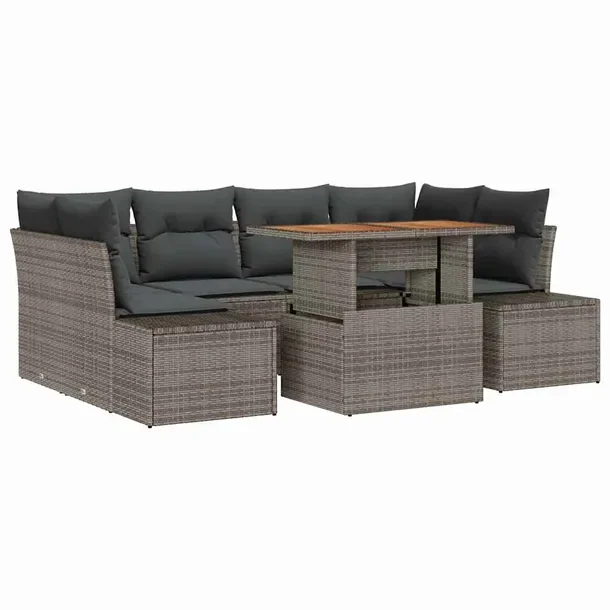 Zestaw Sof Ogrodowych z Polirattanu, Szary, Nowoczesny Design, 7 Elementów