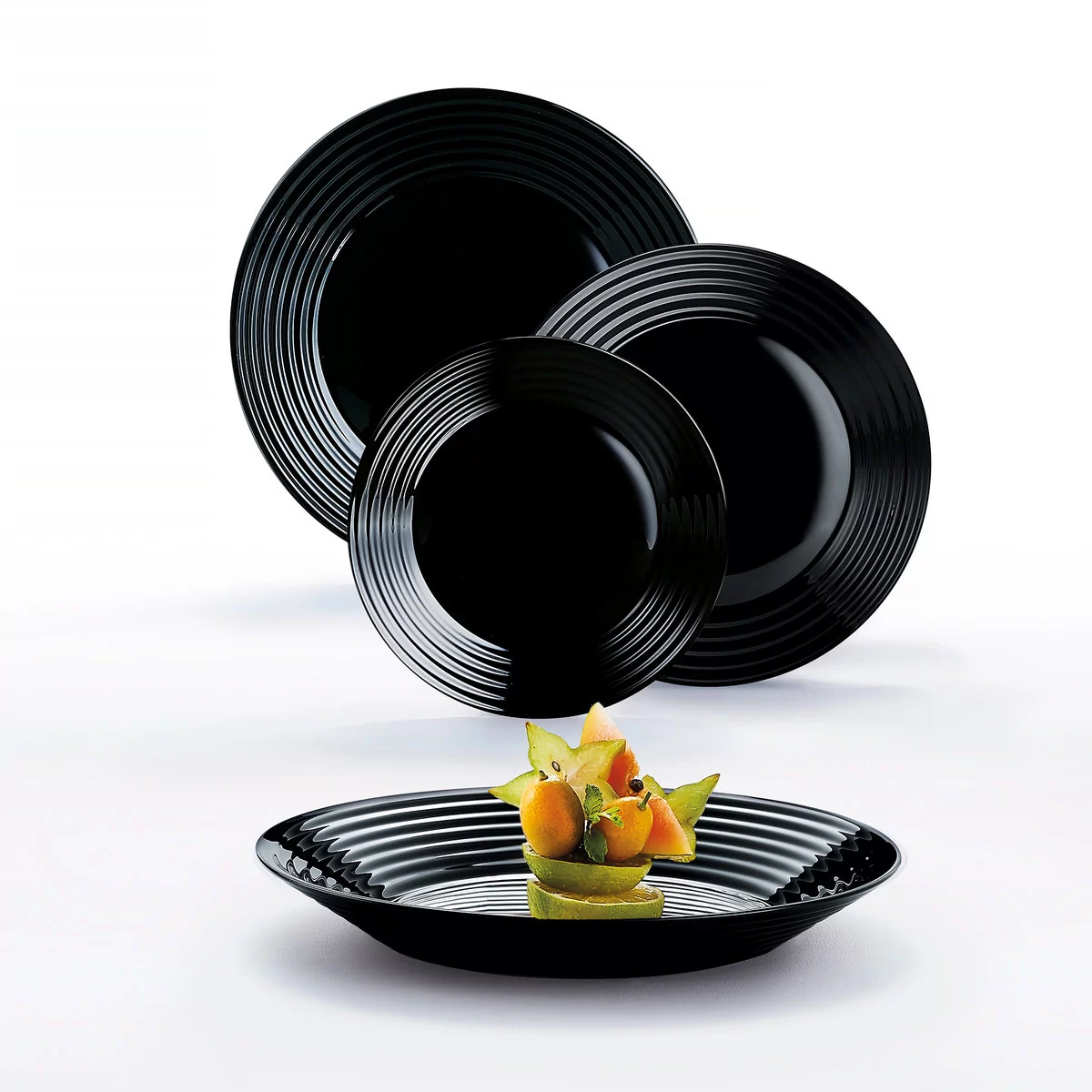 Komplet obiadowy Harena 19-elementowy czarny LUMINARC (salaterka 27 cm)