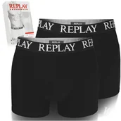 Majtki męskie - Replay Bokserki Męskie Majtki 2 sztuki Bawełna Czarne Kolor Logo Roz. L - miniaturka - grafika 1