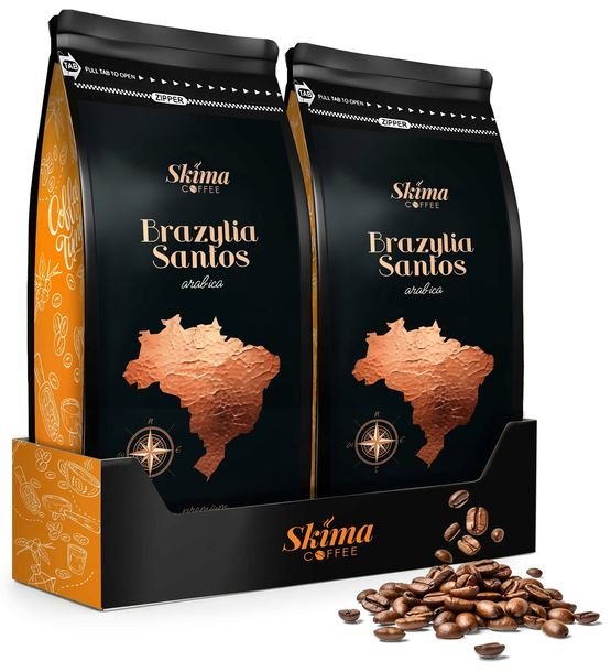 Kawa ziarnista 1kg x2 BRAZYLIA SANTOS 100% ARABICA Świeżo Palona + GRATIS