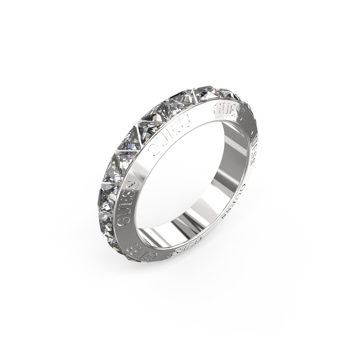 Guess Trinity srebrny pierścionek obrączka z kryształkami r.14 JUBR04575JW