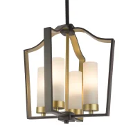 Lampy sufitowe - Wisząca lampa Dublin w brązowym kolorze ze szklanymi kloszami i złotymi akcentami - miniaturka - grafika 1