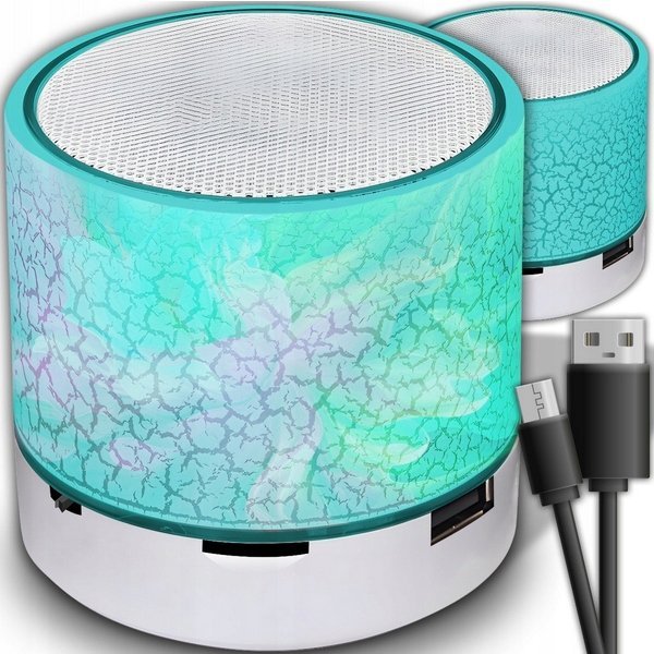 GŁOŚNIK BEZPRZEWODOWY MINI PRZENOŚNY BLUETOOTH USB SD ŚWIECĄCY BŁĘKITNY LED
