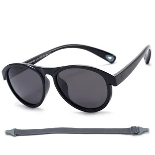 Dziecięce 3-6 lat gumowe okulary przeciwsłoneczne polaryzacyjne z gumką POL-JR-71 czarne - Okulary przeciwsłoneczne - miniaturka - grafika 1