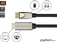 Kable komputerowe i do monitorów - Kabel PYTHON Python DisplayPort 1.4 an HDMI 2.0 Kabel Nylong. schwarz 3m - miniaturka - grafika 1
