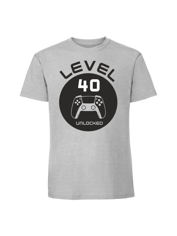 Męska koszulka z nadrukiem - 40 LEVEL UNLOCKED v1 Pastelowy szary XL