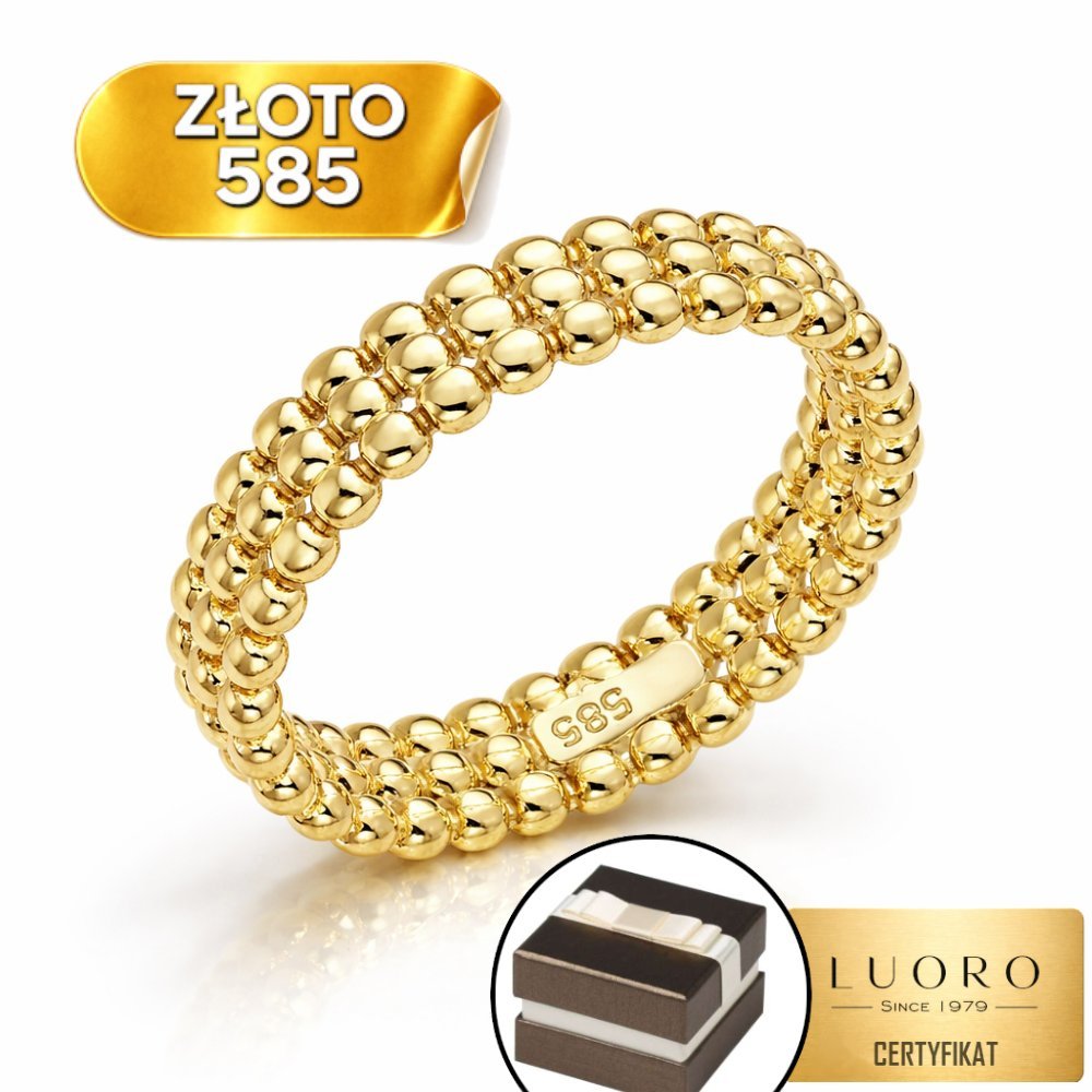 PIERŚCIONEK ZŁOTY 585 14K TRZY RZĘDY KULECZEK SZEROKOŚĆ 3,6 MM R21