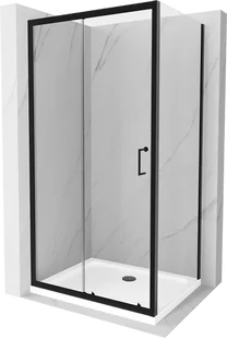 Mexen Apia kabina prysznicowa rozsuwana 130x70 cm, transparent, czarna + brodzik Flat, biały- 840-130-070-70-00-4010B - Kabiny prysznicowe - miniaturka - grafika 1
