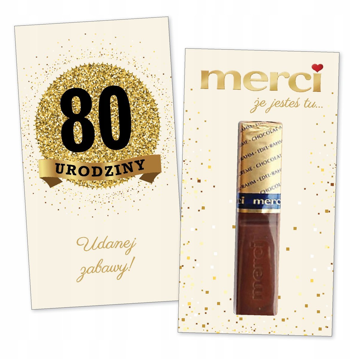 10x PODZIĘKOWANIA NA 80 URODZINY DLA GOŚCI merci lat - premium - KREMOWY