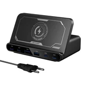 Ładowarki do telefonów - Ładowarka sieciowa Blitzwolf BW-S27 160W, 2xUSB-A, 4xUSB-C, 15W ładowarka bezprzewodowa (czarna) - miniaturka - grafika 1