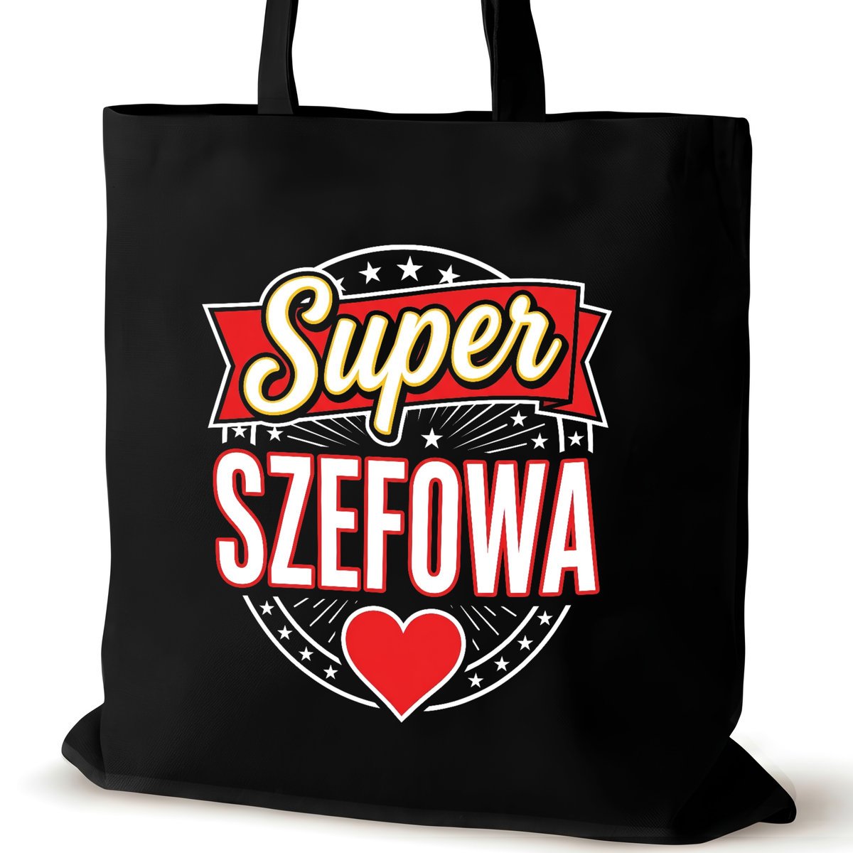 Torba bawełniana dla szefowej czarna na ramię nadrukiem duża biura super