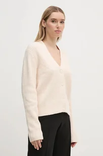 Calvin Klein kardigan z domieszką wełny kolor różowy K20K207772 - Swetry damskie - miniaturka - grafika 1