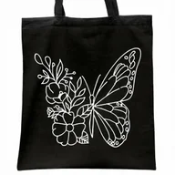 Torby i wózki na zakupy - Torba bawełniana czarna na zakupy Motyl Kwiaty Abstrakcja - miniaturka - grafika 1