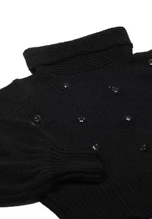 faina Damski top sweter z wysokim dekoltem z diamentami nitami i rękawami latarniowymi, czarny, rozmiar XS/S, czarny, XS - Swetry damskie - miniaturka - grafika 1