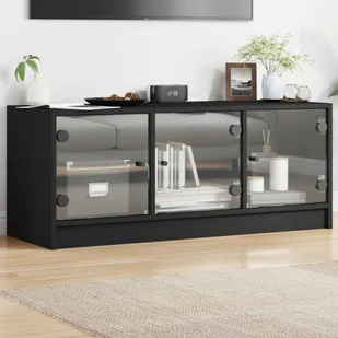 Szafka pod telewizor ze szklanymi drzwiami czarna 102x37x42 cm - Szafki RTV - miniaturka - grafika 1