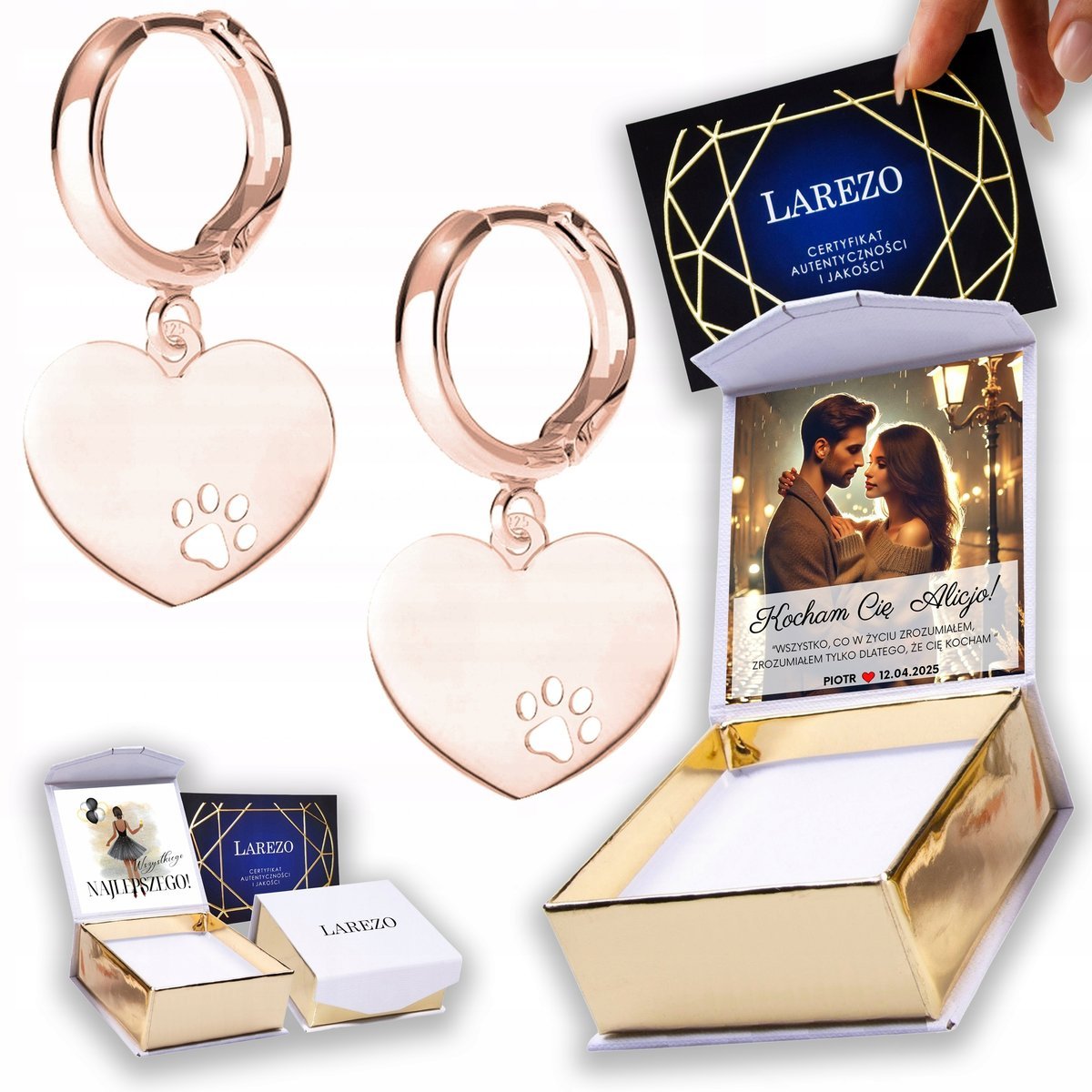 Kolczyki Pozłacane 925 Łapy Łapki Psa Kota Odcisk Łapa Łapka Pies NADRUK