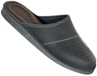 Kapcie męskie - Kapcie Męskie Skórzane Premium Pantofle Klapki PIOMAT Czarne Domowe Laczki Ciapy 46 (40-46) - miniaturka - grafika 1