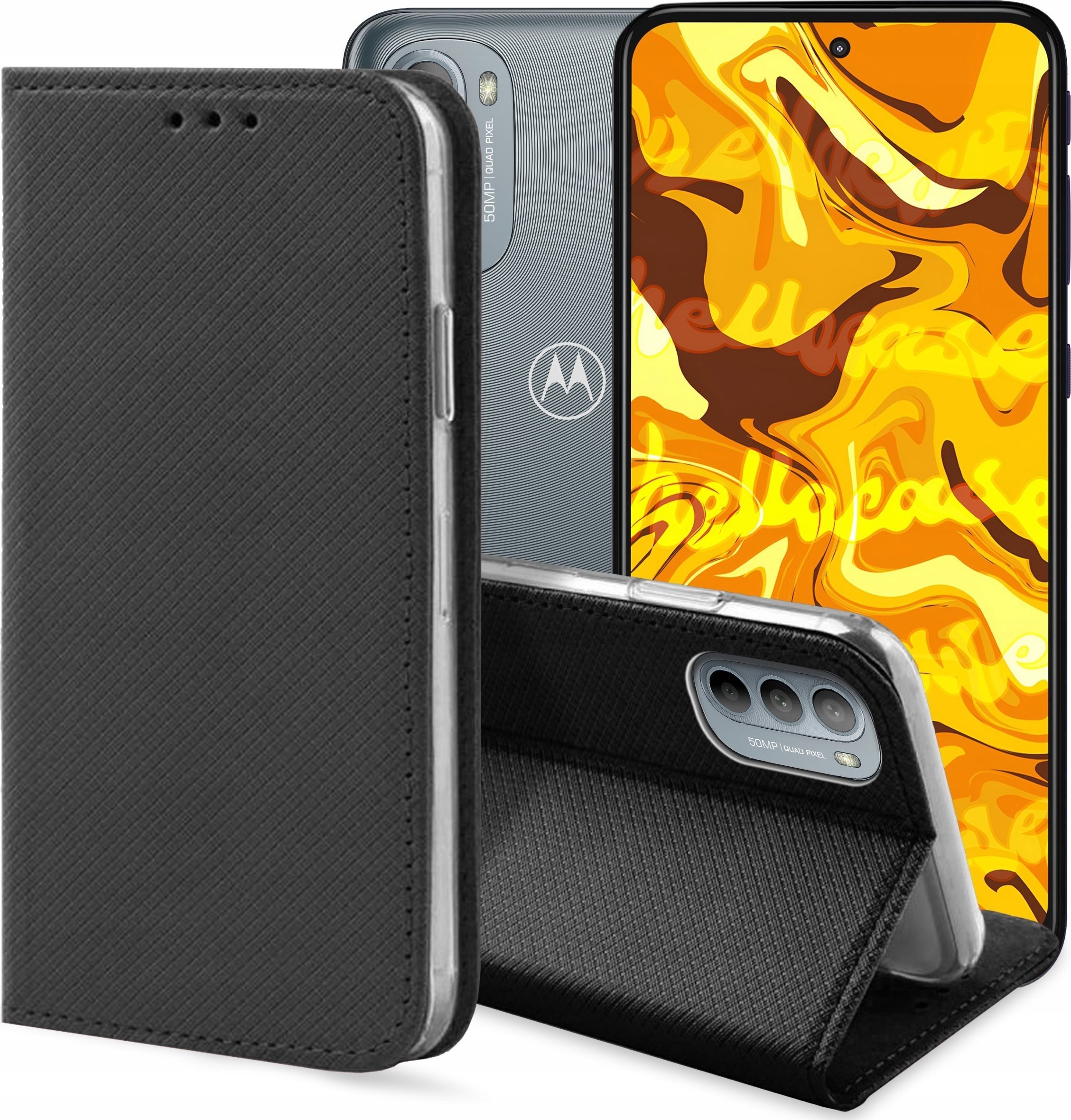 Hello Case ETUI Z KLAPKĄ DO MOTOROLA MOTO G31 CZARNE ZAMYKANE MAGNETYCZNE KABURA FLIP