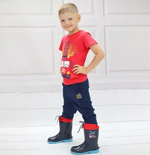 Buty dla chłopców - Kalosze dla dziecka, z wozem strażackim i napisem zawsze gotowy, granatowe 2-8 lat - grafika 1