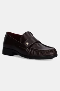 Tommy Hilfiger mokasyny skórzane LOAFER SOFT NAPPA PLEATED TOE damskie kolor bordowy na płaskim obcasie FW0FW08362 - Mokasyny damskie - miniaturka - grafika 1