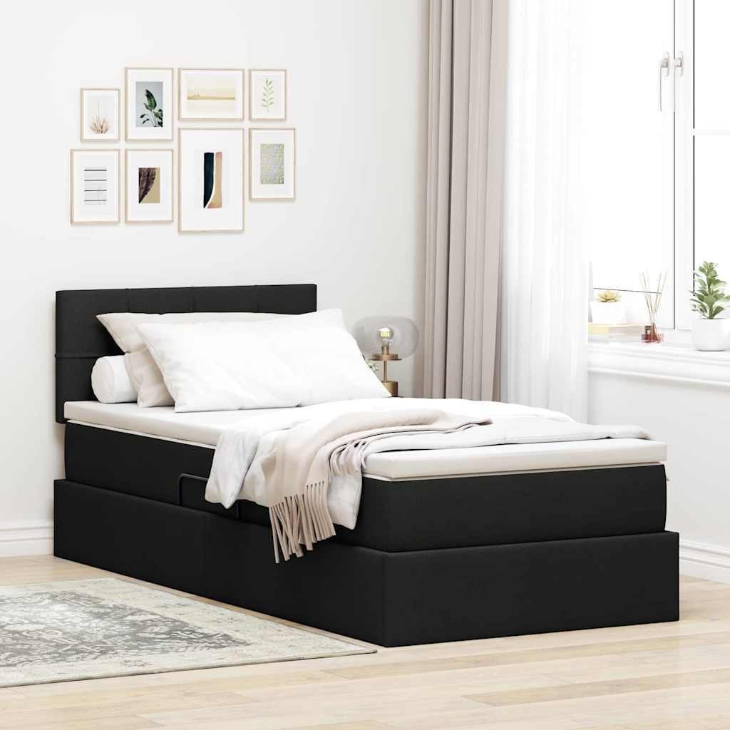 vidaXL Łóżko z miejscem na przechowywanie i LED Czarny 100 x 200 cm