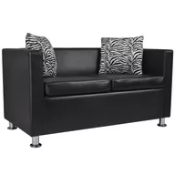 Sofy i kanapy - vidaXL Czarna 2 osobowa sofa ze sztucznej skóry - miniaturka - grafika 1