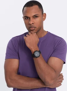 Ombre Męski klasyczny bawełniany T-shirt BASIC - fioletowy V13 OM-TSBS-0146 L - Koszulki męskie - miniaturka - grafika 1