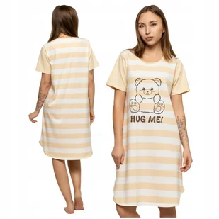 Urocza Koszula Nocna Damska Piżama z Misiem w Paski Krótki Rękaw MORAJ - XL - Bielizna nocna - miniaturka - grafika 1